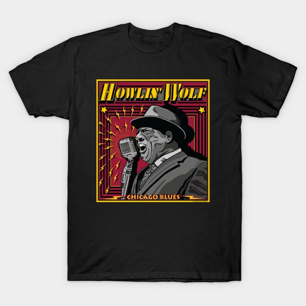 HOWLIN WOLF CHICAGO BLUES SINGER GUITARIST T-Shirt by Larry Butterworth